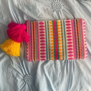 Vibrant Pink and Orange Geometric Cosmetic Bag